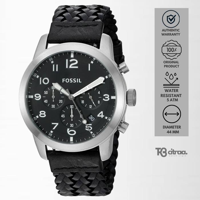 Jam Tangan Pria Fossil Men Pilot 54 Chronograph Kulit Black Casual Original FS5181
