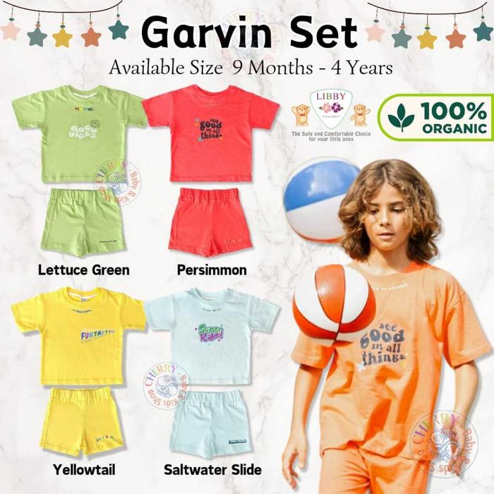 Ready Libby Garvin Set 9 Bln - 4 Tahun Setelan Basic Polos Sablon Warna Anak Unisex 100% Katun Earth