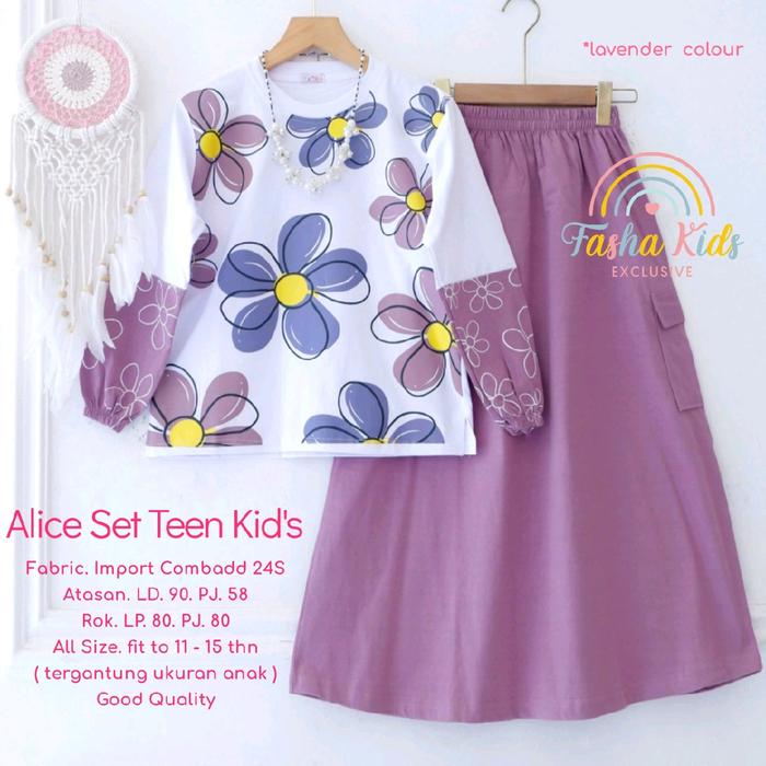 Alice Set Teen Setelan Rok Import Combad 24s All Size Fit to 11-15th Alice Teen - Fashion