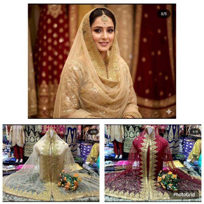 Selendang India Dupatta IF350 Bisa Dipakai untuk Pengantin dan Acara Formal Lainnya Full Bordir Cant