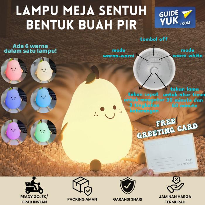 Ready Lampu Meja Sentuh Mini Bentuk Buah Pir Tersenyum Bahan Silikon Charge Usb Untuk Dekorasi Kamar
