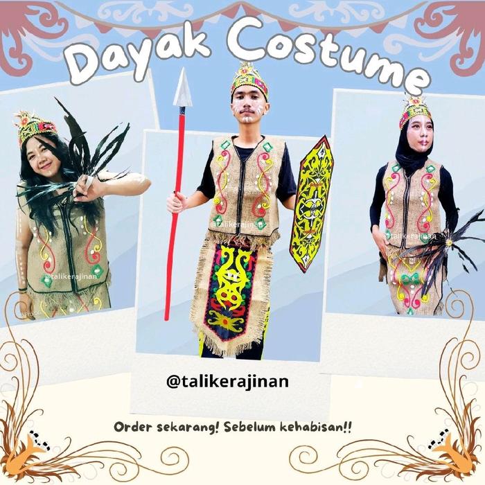 KOSTUM DAYAK KOSTUM ADAT PRIA WANITA DAYAK KALIMANTAN BORNEO PAKAIAN ADAT ANAK DAN DEWASA