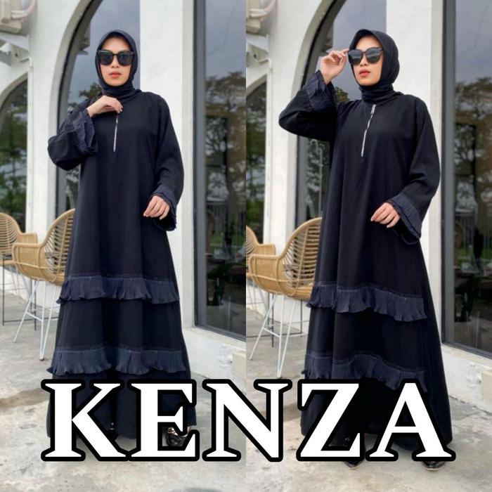 Abaya Hitam Wanita Syari Gamis Saudi Jetblack Premium - KENZA
