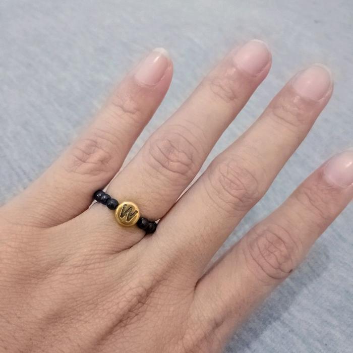 Cincin Huruf Nama Inisial Simple Emas Hitam Super Murah