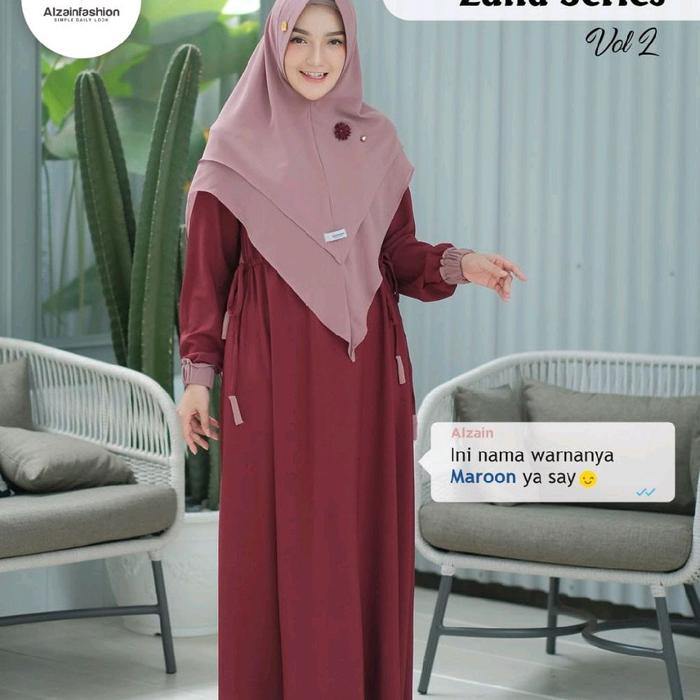Set Khimar Zaila by Alzainfashion - Pilihan Warna dan Ukuran - Dress, Muslim, Simple, Gamis, Maroon,
