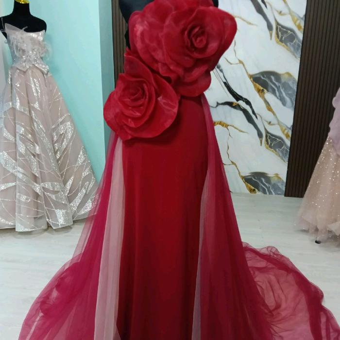 Gaun merah bunga elegant mewah Gaun pengantin gaun sangjit