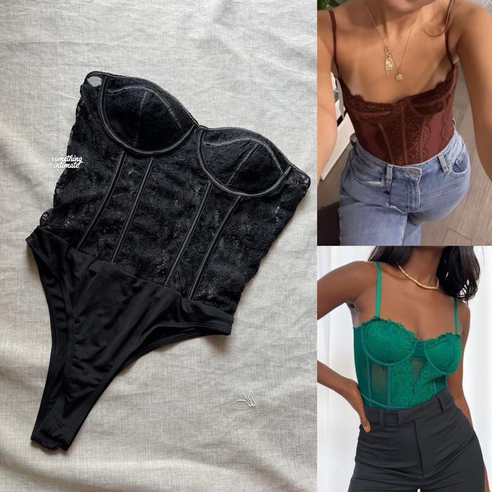 FOREVER 21 Strapless Lace Corset Bustier Lingerie Bodysuit Kemben Sexy
