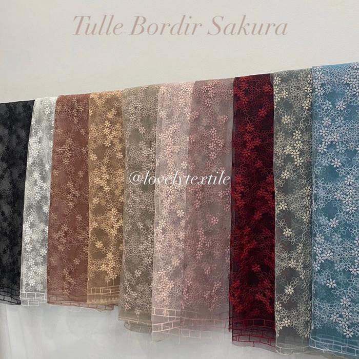 Tulle Bordir Sakura Kain Tile Motif Kain Kebaya Brokat Terbaru !!!!!!!!!!