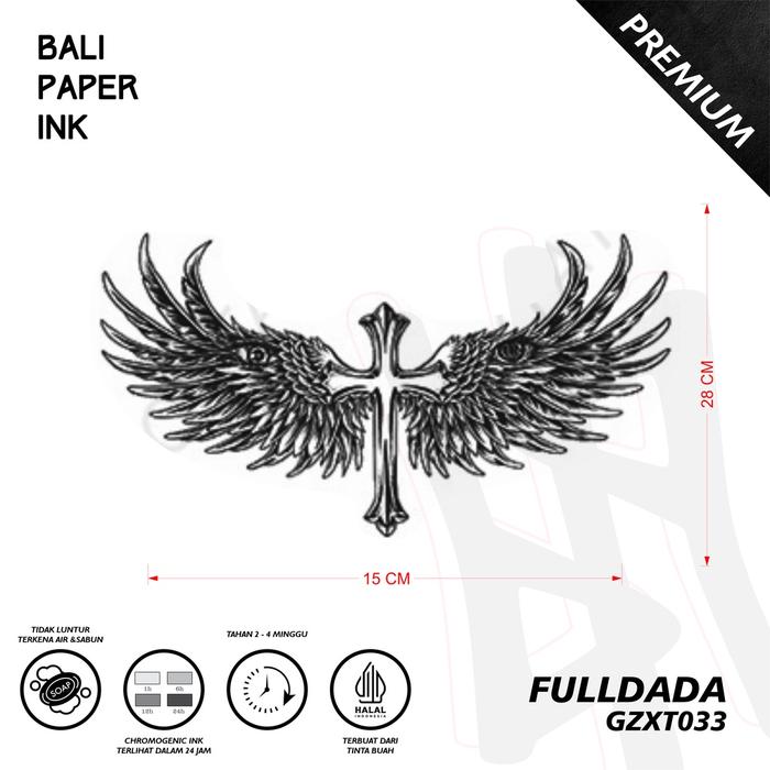 Super Murah! GZXT033 Sayap Salib Premium Bali Paper Ink Tato Temporer Semi Permanen Tahan 3 Minggu S
