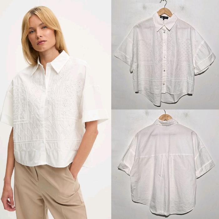 ZARA WANITA KEMEJA PUTIH EYELET BARU ASLI ORIGINAL