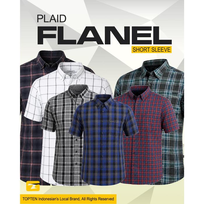 TOPTEN Kemeja Flanel Pria Lengan Pendek Kotak-Kotak Warna Varian