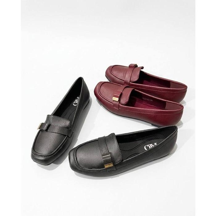 Sepatu Loafers Wanita Kulit Jeruk YALO 8625-63 - Flat Shoes Kerja Formal Elegant Square Toe
