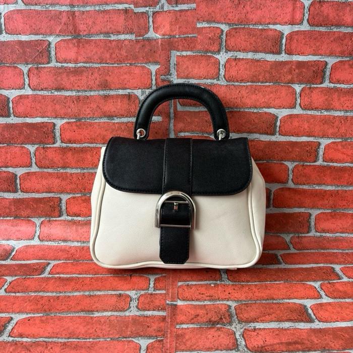 TAS TOP HANDLE KULIT WANITA LATEM SECOND BRANDED HITAM PUTIH / TAS TENTENG KECIL WANITA LATEM KULIT