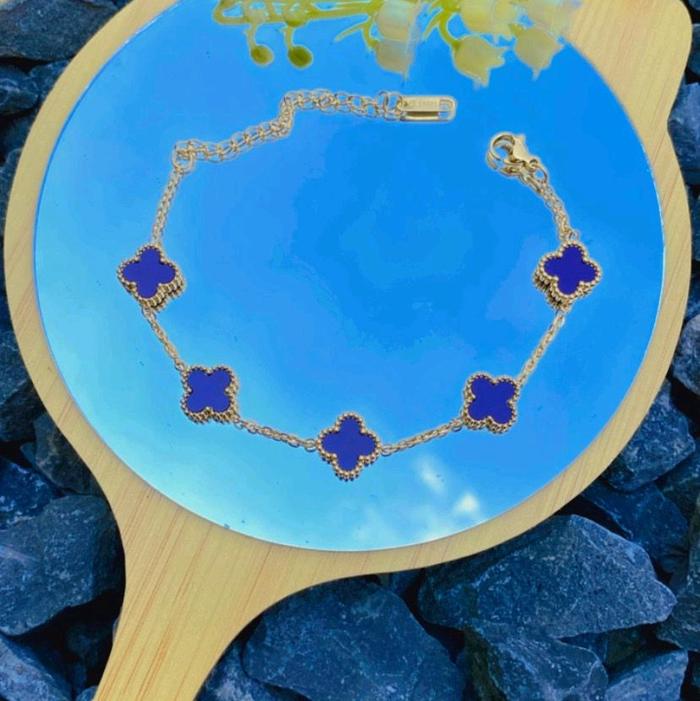 Gelang Titanium Clover Biru Rantai