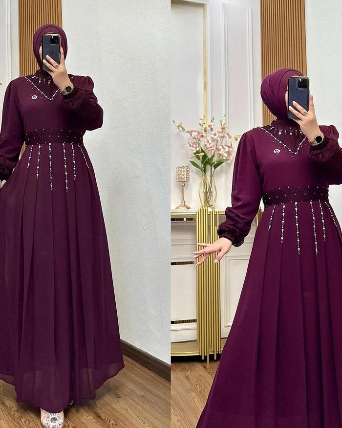 LAUDYA DRESS Ceruty Babydoll Mix Brukat Aplikasi Payet gamis ceruty babydoll premium gamis tile mewa