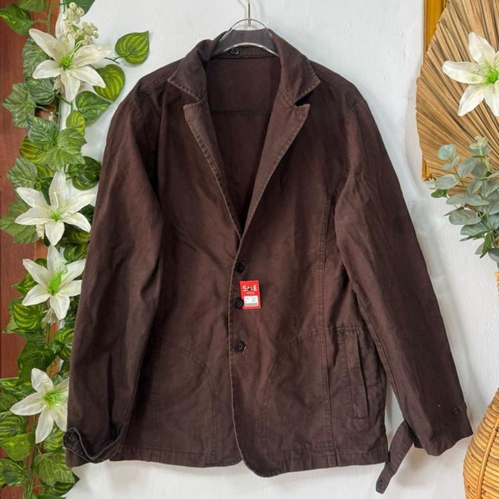 Outer Coklat Tua Pria Katun Linen