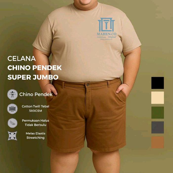 SUPER JUMBO (95-110 KG) (BIG BRO) CELANA PENDEK PRIA GEFALIANO STREACH/MELAR  Combed Army Abu Hitam 