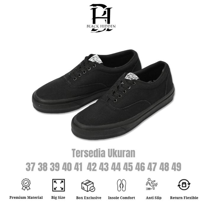 Black Hidden Stone - Sepatu Sneakers Kasual Pria Unisex Big Size 46 47 48 Sepatu Sekolah Warna hitam