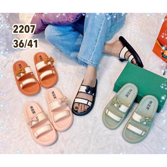Sandal Slop Jelly Wanita Ban 2 Pita Cantik Simple Anggun Impor MGR Mokaya Balance (2207 BAN 2 PITA)/