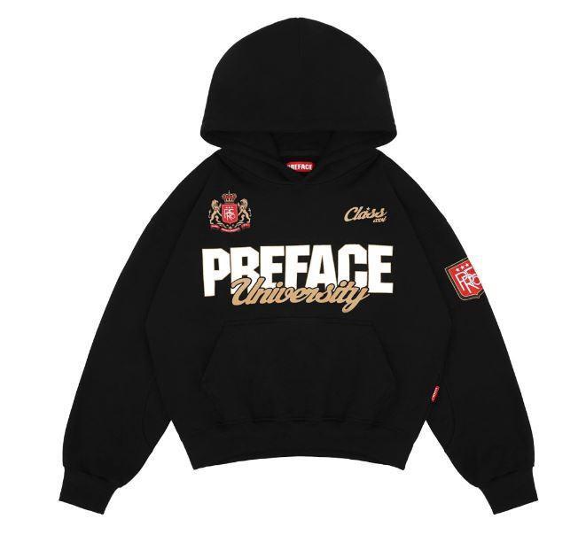 Preface - University Series Jaket Sweater Hoodie Hitam Boxy Menyala Keren Pria Dan Wanita Unisex Pre