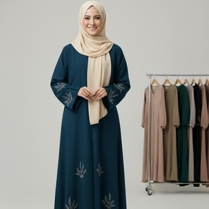 Ruby - Gamis Abaya Turkey Muslim Terbaru Aksen Manik Manik Cantik Bahan Sabrina Premium dengan Desai
