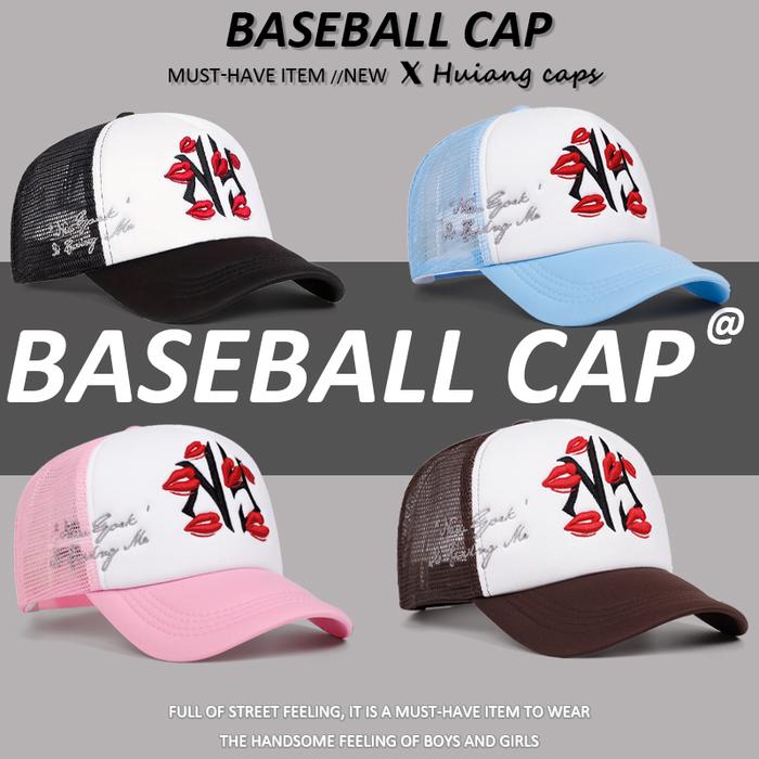 Topi baseball NY Bibir merah Embroidery Original topi trucker Hat Cap Casual Distro Fashion Pria Wan