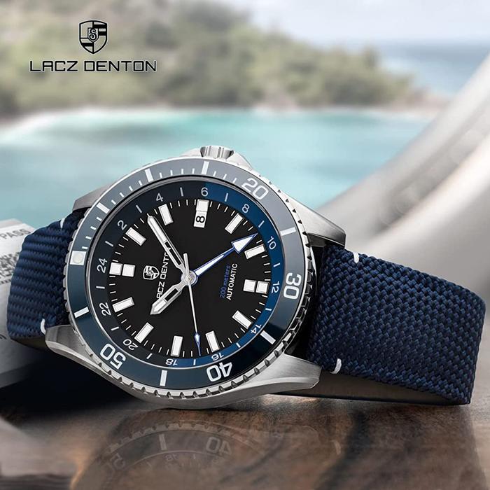 LACZ DENTON Brand Luxury GMT Automatic Watch For Men Mechanical