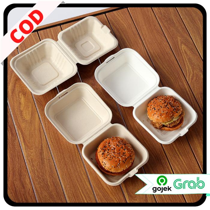 KAISSO - MINI CAKE BOX KOREAN BENTO BOX KOTAK BURGER KECIL ECOFRIENDLY BAGASSE BURGER BOX