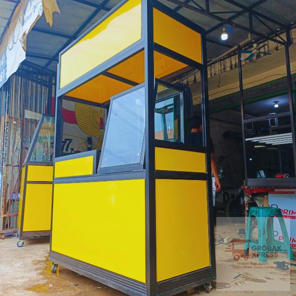Grobak Xpress gerobak jualan 120 cm x 60 cm etalase kaca 60x60 fried chicken/ayam goreng 1 rak alumu