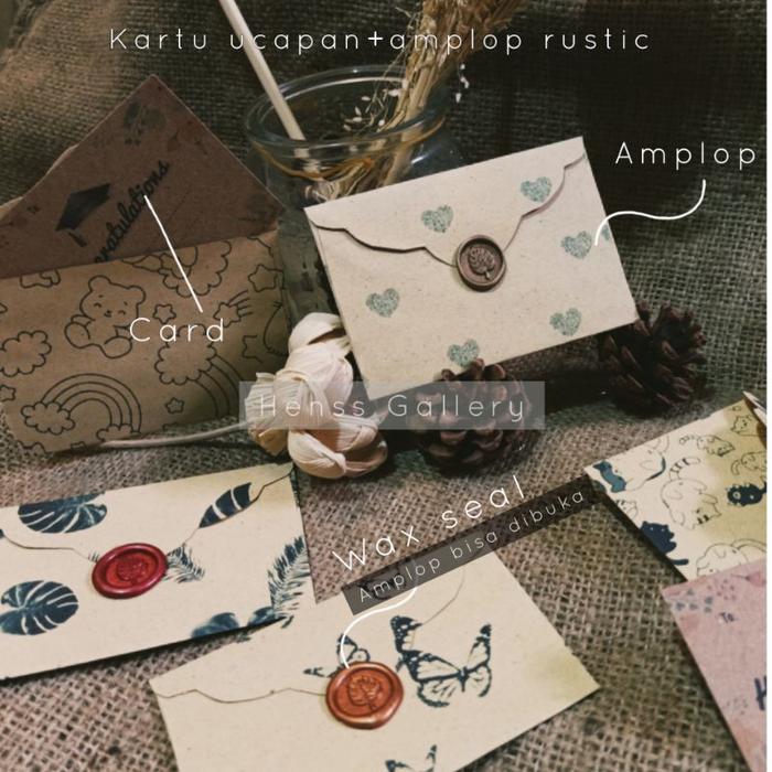 TERLARIS Amplop+kartu ucapan rustik motif aesthetic dan polos dengan wax seal READY