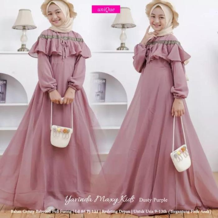 YERINDA DREES Gamis Anak Perempuan Muslimah Gamis Muslim Anak Sekolah Sudah Satu Set Kerudung Bahan