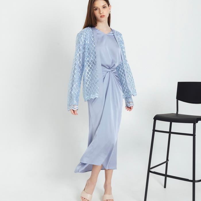 Aisha Long Set | setelan dress dengan luarab brukat edisi lebaran
