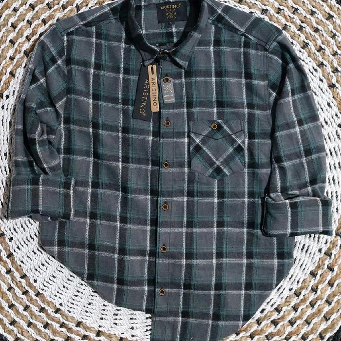 EDGE BY ARISTINO Kemeja Flanel Premium Lengan Panjang Pria Wanita Motif Kotak-Kotak Slim Fit Nyaman