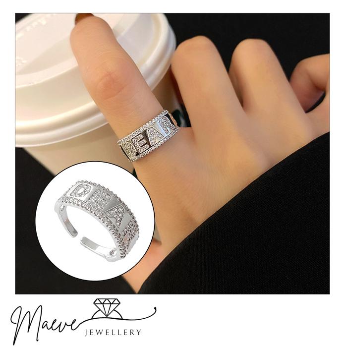 MAEVE J343 Cincin Titanium Wanita Silver Model DEAR Berlian Anti Karat Anti luntur Aksessoris Fashio
