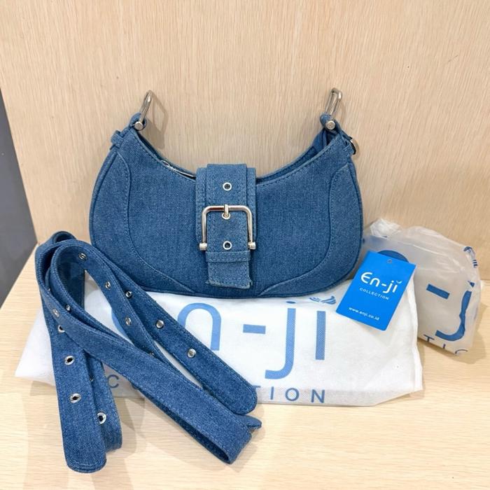 En-ji Namjin Shoulderbag Halfmoon - Denim - Tas slempang wanita light jeans - fashion bag murah bran