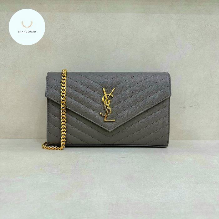 YSL WOC WALLET ON CHAIN 22 CM  DARK NATURAL / CARAMEL & GREY