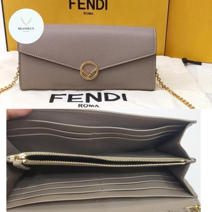 FENDI WOC WALLET ON CHAIN GREY LEATHER GHW