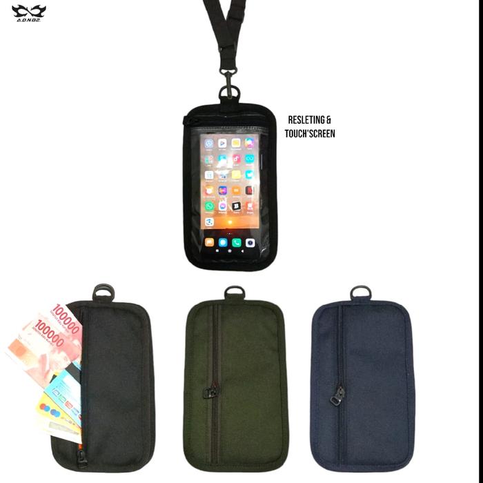 tas hp slempang touchscreen/dompet hp Uang kartu/tas hp Slingpone pria/wanita Selempang Hitam