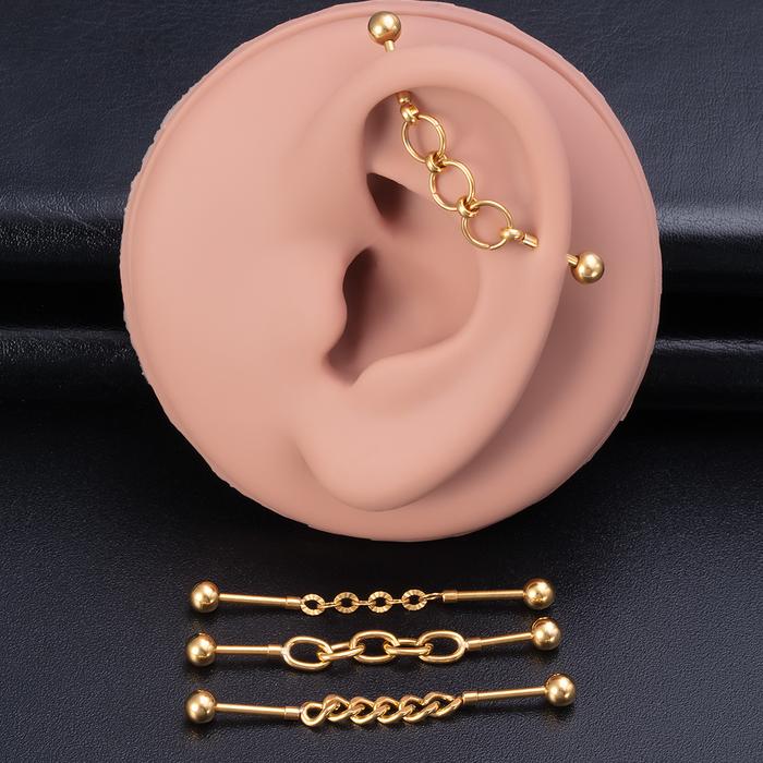 1pc Earrings Barbell Cartilage Stud Industrial Piercing Jewelry Chain Industrial Piercing Stainless 