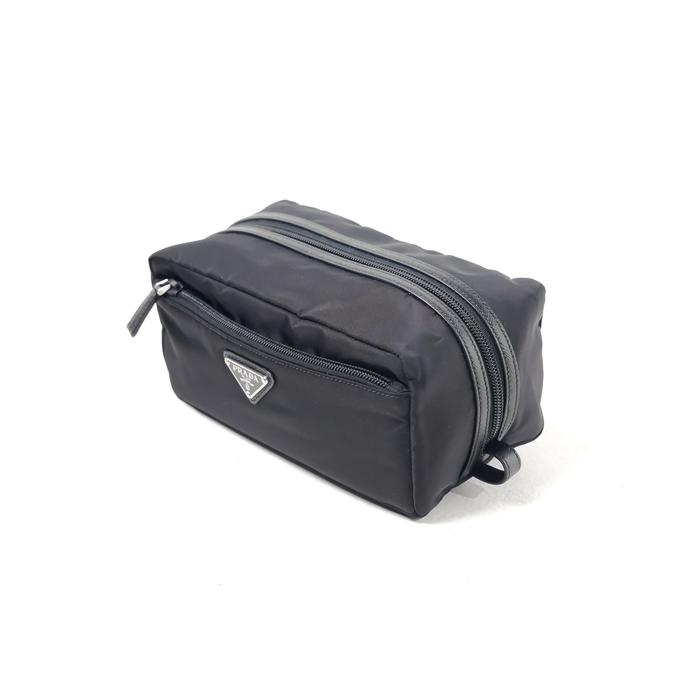 Tas PRADA RE-NYLON TRIANGLE NYLON BLACK MULTI ZIP POUCH 100% ORIGINAL