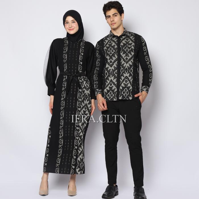IFRA.CLTN Padma Black Baju Couple Tenun Hitam Kemeja Lengan Panjang & Dress Tali Pinggang Formal Ele