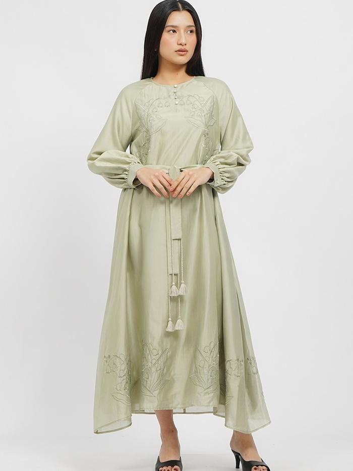 Et Cetera Puff Sleeves Gamis with Tassel SAGE
