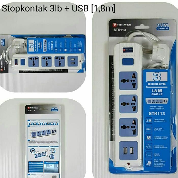 Stopkontak 3 Lubang + 2 lubang USB,kabel 1,8meter Philmax,Colokan USB,