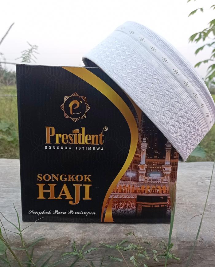 PRESIDENT PECI HAJI PUTIH MOTIF AL-HADIY SONGKOK HABAIB KOPYAH PUTIH BORDIR ASLI NO KW KW