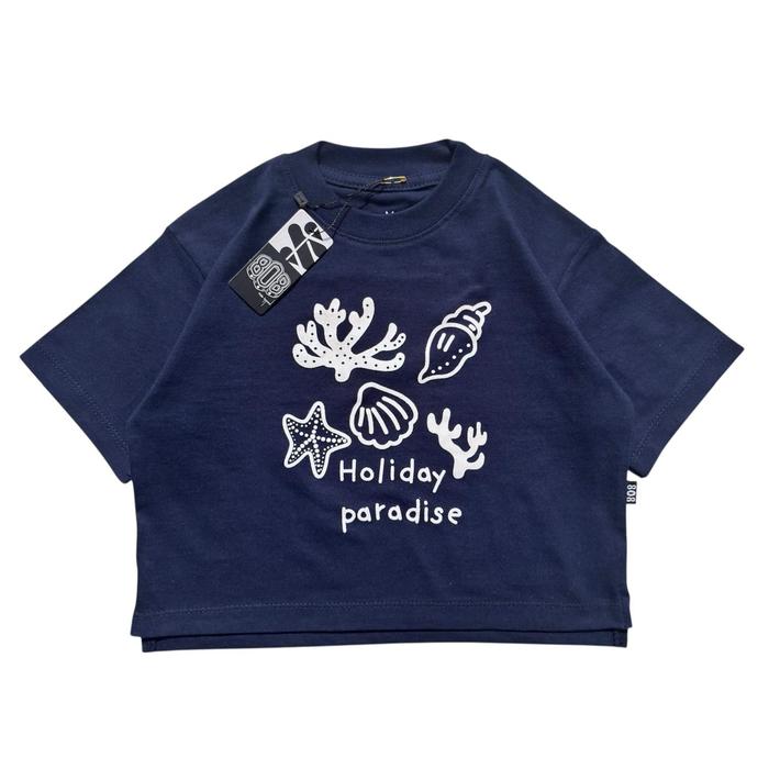 KAOS BOXY OVERSIZE ANAK CEWEK BAHAN PREMIUM COTTON COMBED 24s SUPER Motif Holiday Paradise Navy Blue