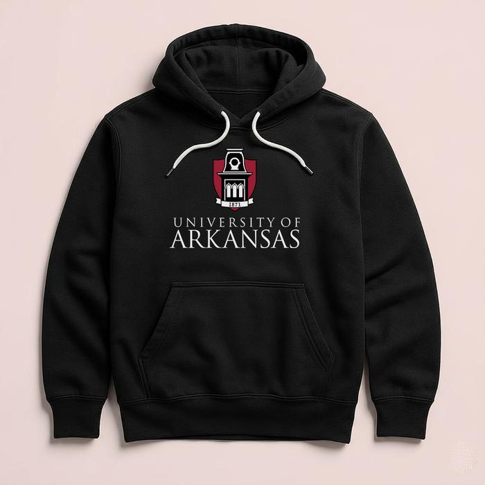 Hoodie U of A University of ARKANSAS Premium Fleece Cloth Sweater Jacket Hood Black Hitam