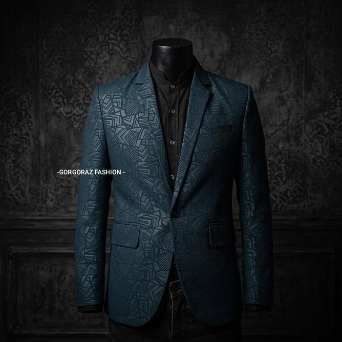 gorgoraz jas pria blazer pria batik keren biru navy embos bunga slimfit terbaru Santai Formal