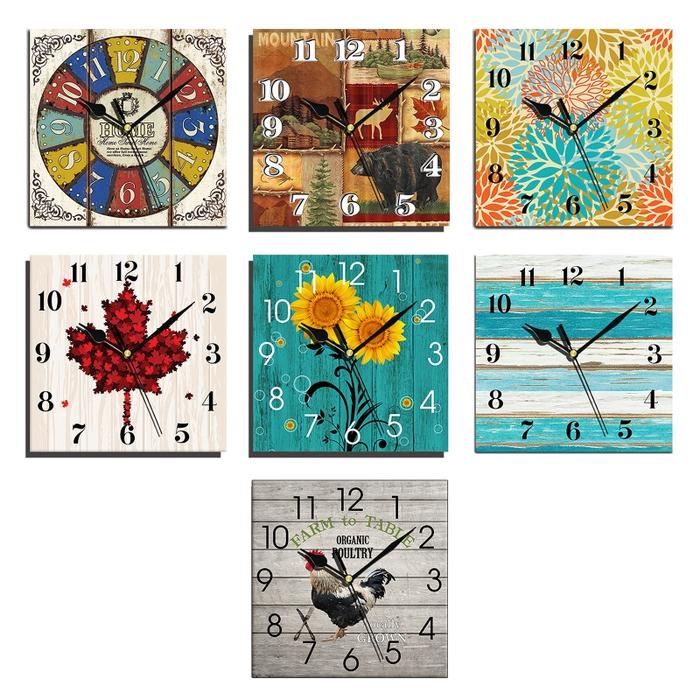 Silent Wooden Decorative Square Wall Clock Battery Operated Wall