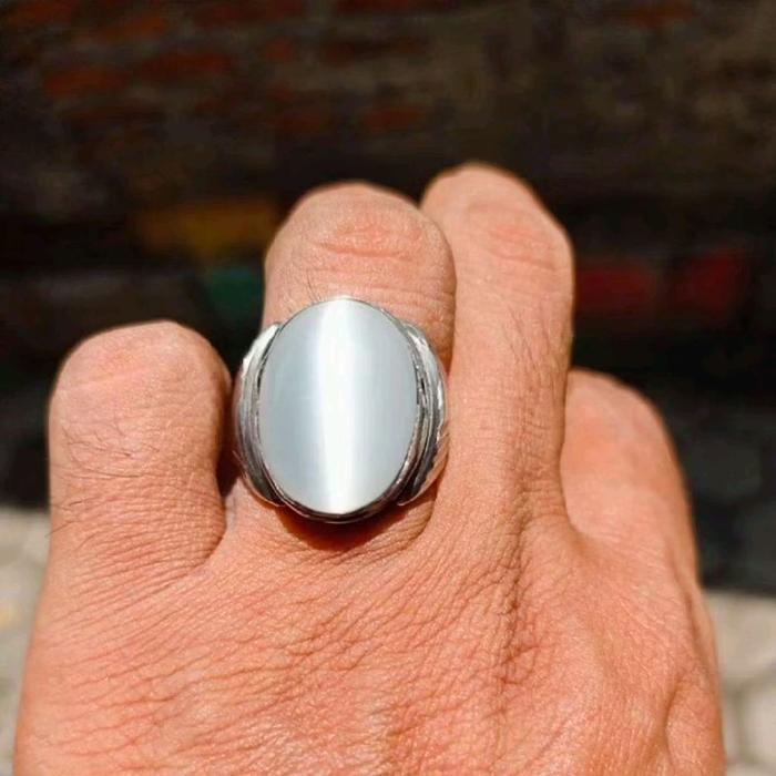 Cincin Batu Akik Biduri Bulan Mata Kucing Jumbo 20x15 mm Terbaik
