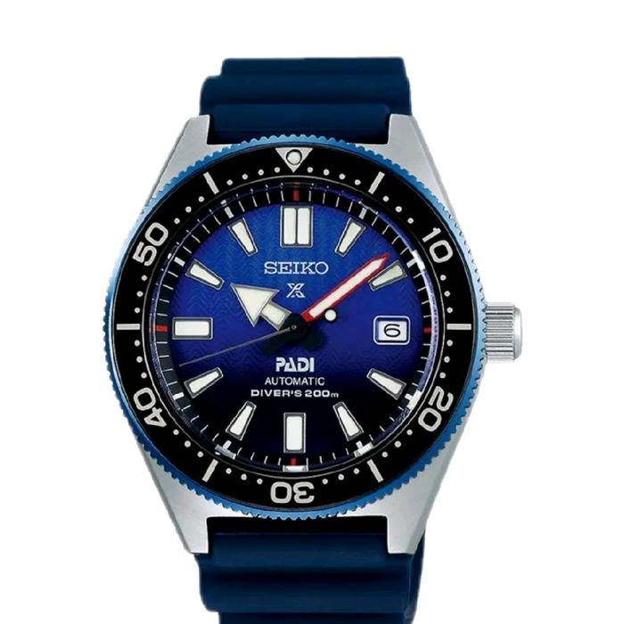 Seiko SPB071J1 Jam Tangan Pria Automatic Diver's 200m dengan Tali Karet Biru dan Desain PADI